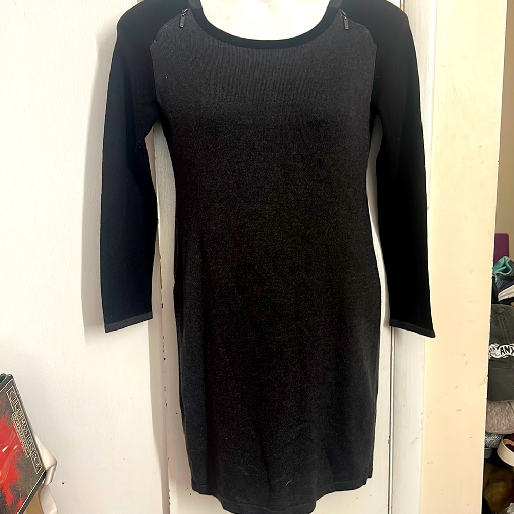 Ivanka Trump Sweater Knit Dress Black Gray Zipper Accents Size Large